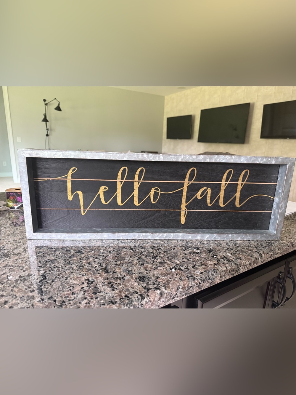 Hello Fall Black and Gold Wood Wall Sign - Home Wall Decor